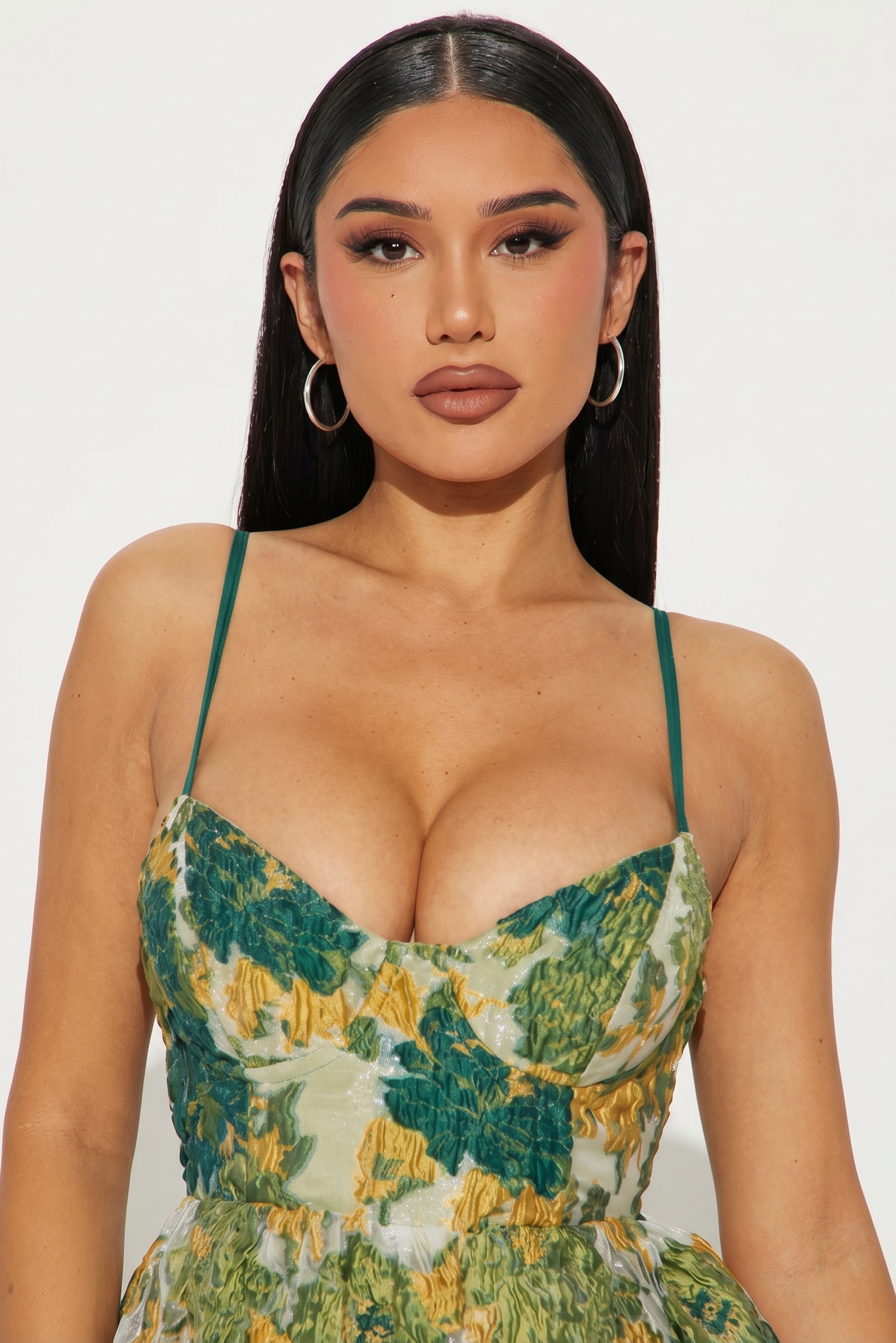 Vestido Midi de Tirantes con Corset y Estampado Floral