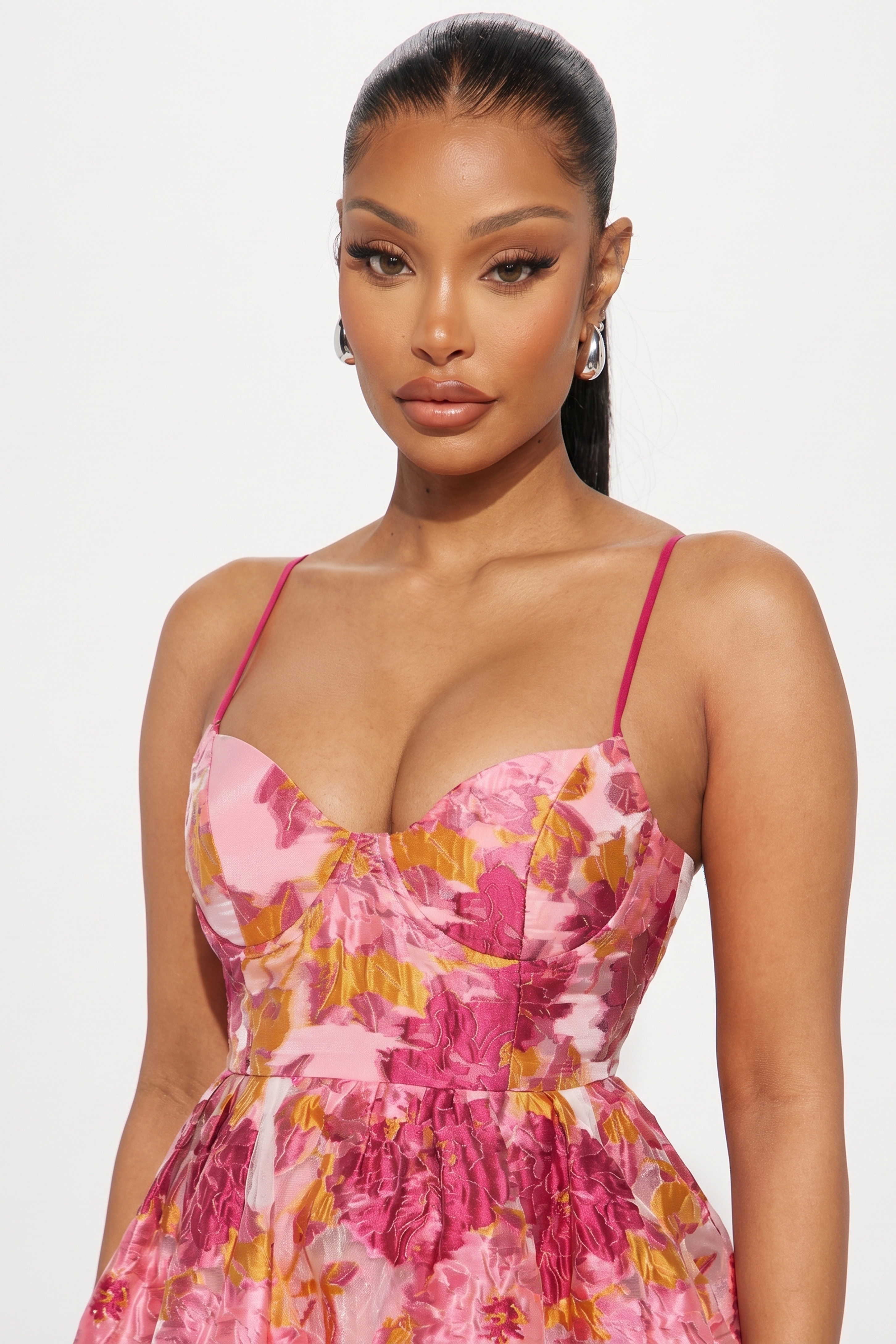 Vestido Midi de Tirantes con Corset y Estampado Floral